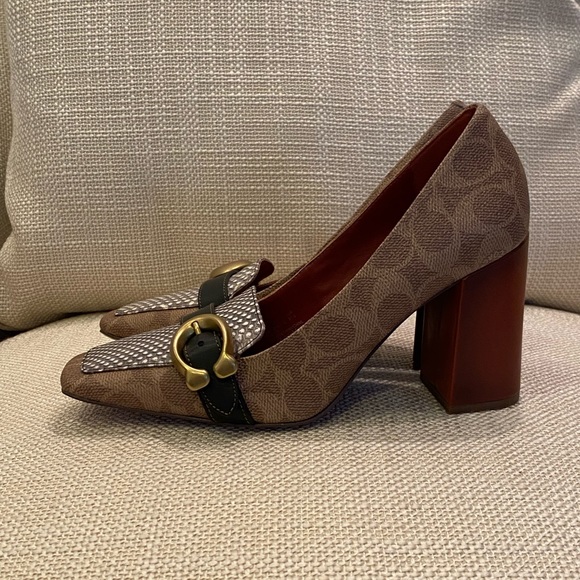 Coach Womens Jade Loafer w Block Heal / Mixed Media / Tan Natural Black / 7 /NWB - Picture 2 of 16